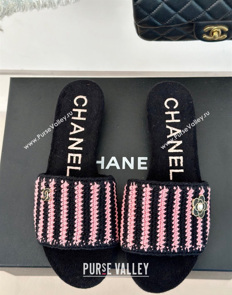 Chanel Braided Flat Slides Sandal Black/Pink 2024 0701 (MD-2407009)