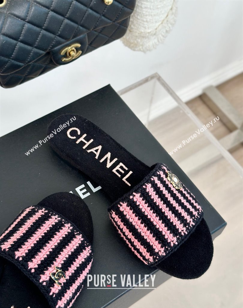 Chanel Braided Flat Slides Sandal Black/Pink 2024 0701 (MD-2407009)