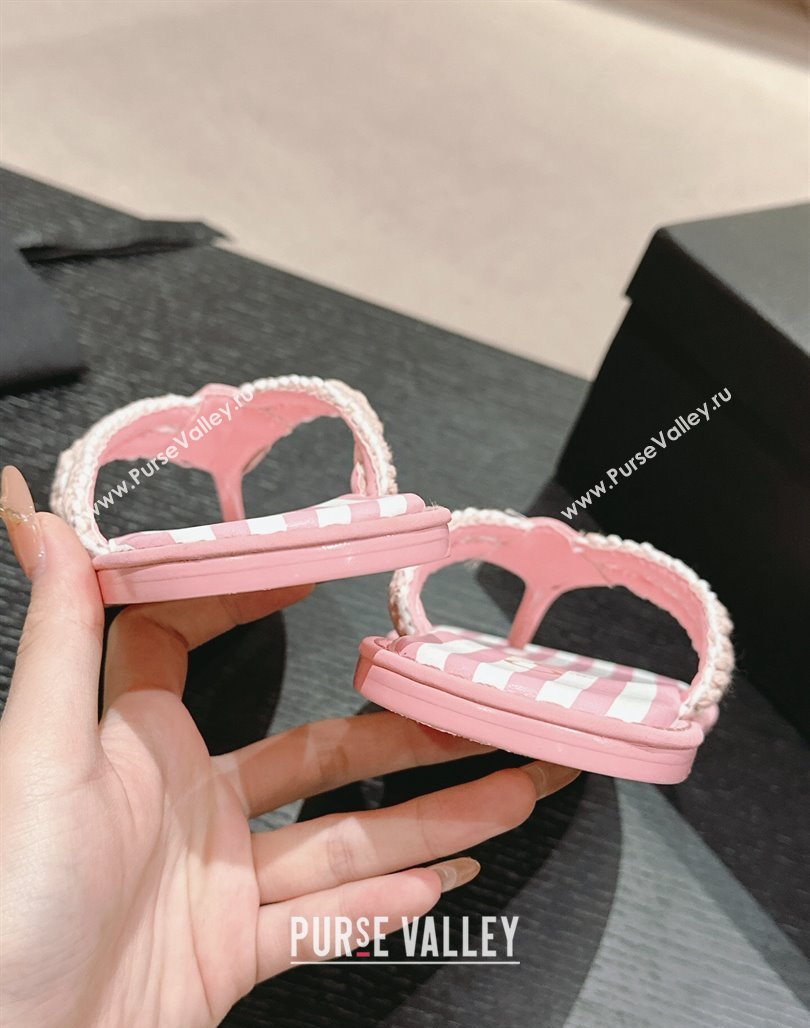 Chanel Striped Flat Thong Slides Sandal Pink/White 2024 0701 (MD-240701074)