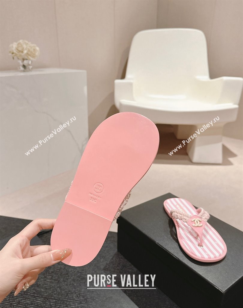 Chanel Striped Flat Thong Slides Sandal Pink/White 2024 0701 (MD-240701074)