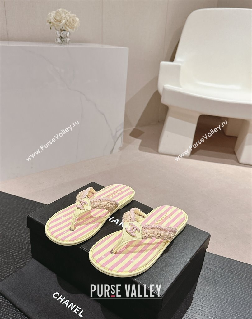 Chanel Striped Flat Thong Slides Sandal Yellow/Pink 2024 0701 (MD-240701075)