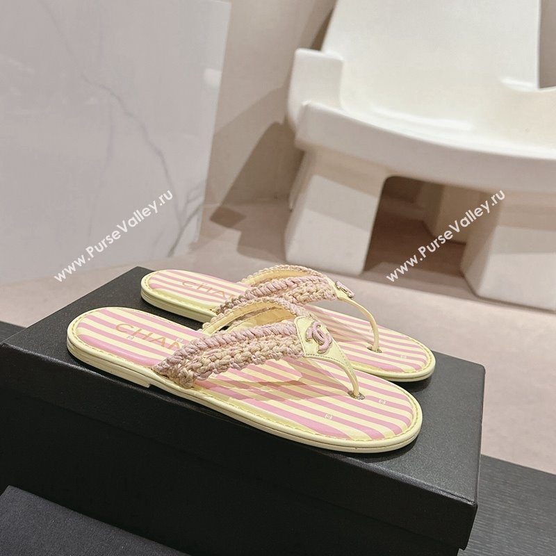 Chanel Striped Flat Thong Slides Sandal Yellow/Pink 2024 0701 (MD-240701075)