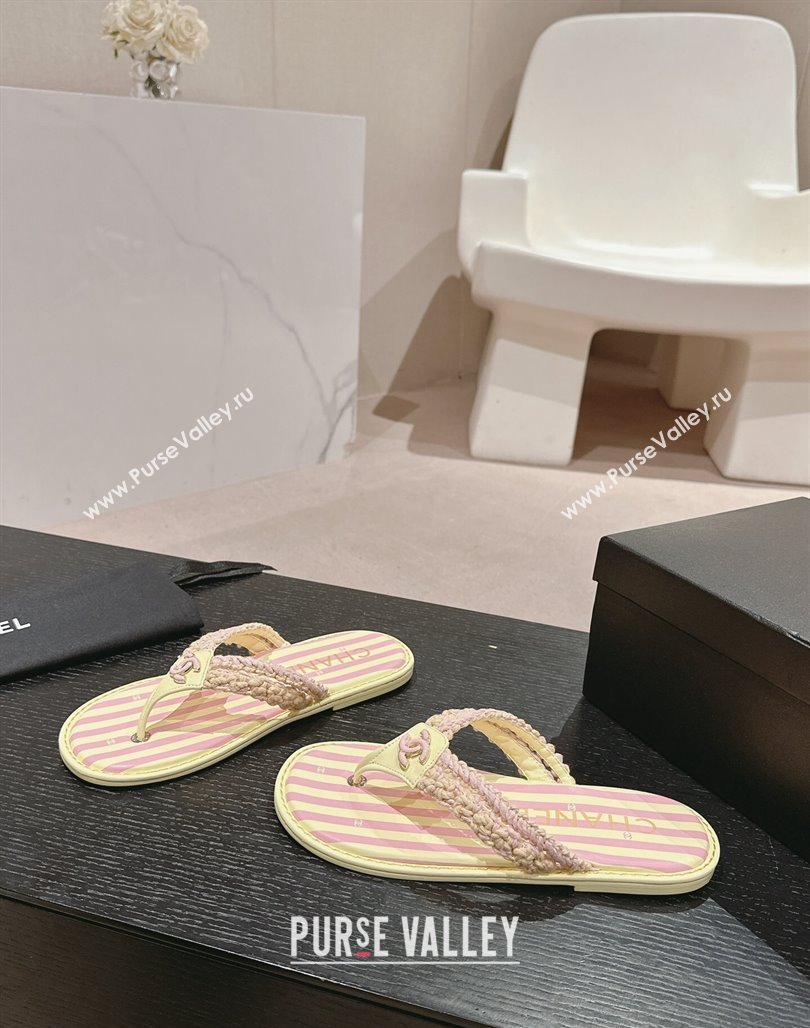 Chanel Striped Flat Thong Slides Sandal Yellow/Pink 2024 0701 (MD-240701075)