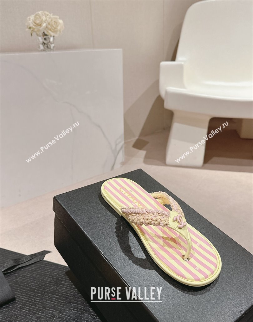 Chanel Striped Flat Thong Slides Sandal Yellow/Pink 2024 0701 (MD-240701075)