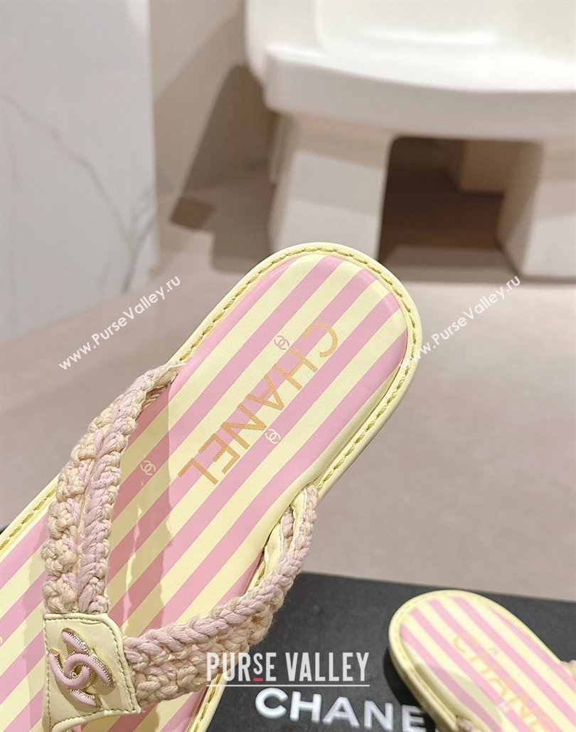 Chanel Striped Flat Thong Slides Sandal Yellow/Pink 2024 0701 (MD-240701075)