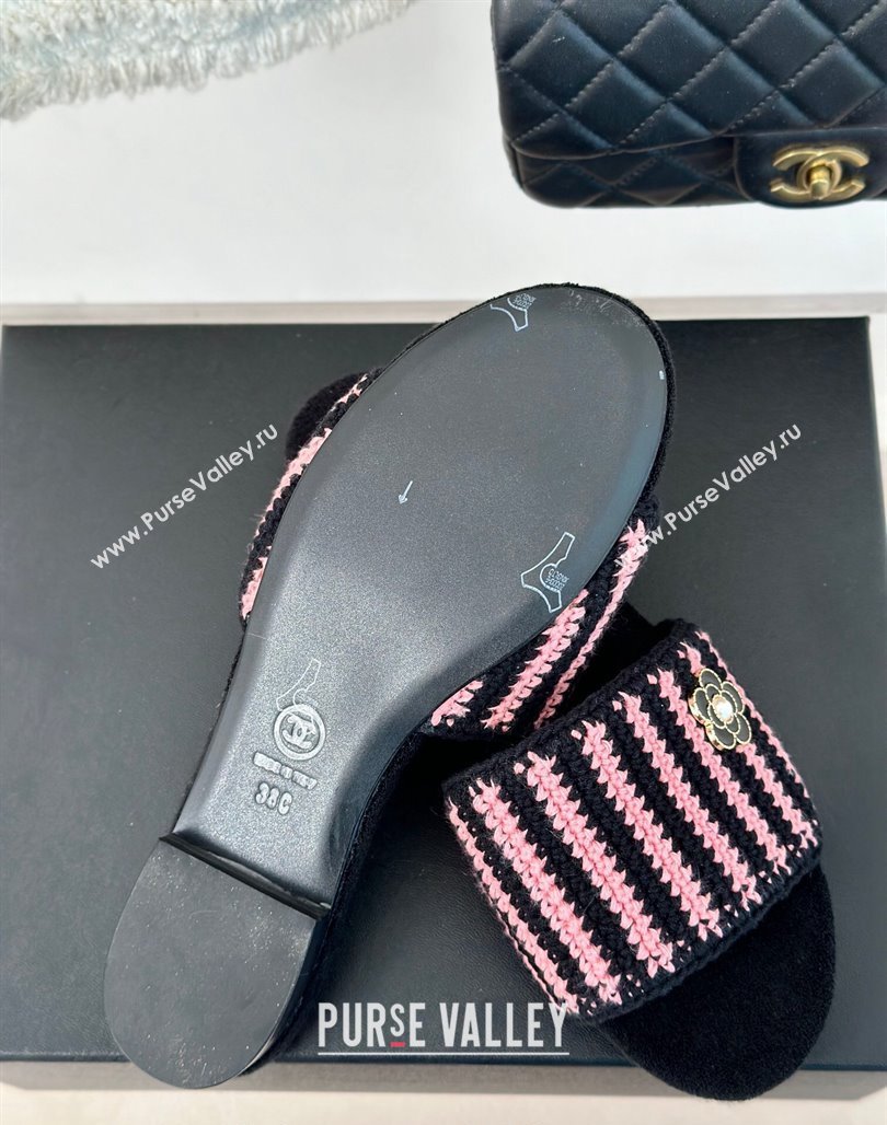 Chanel Braided Flat Slides Sandal Black/Pink 2024 0701 (MD-2407009)