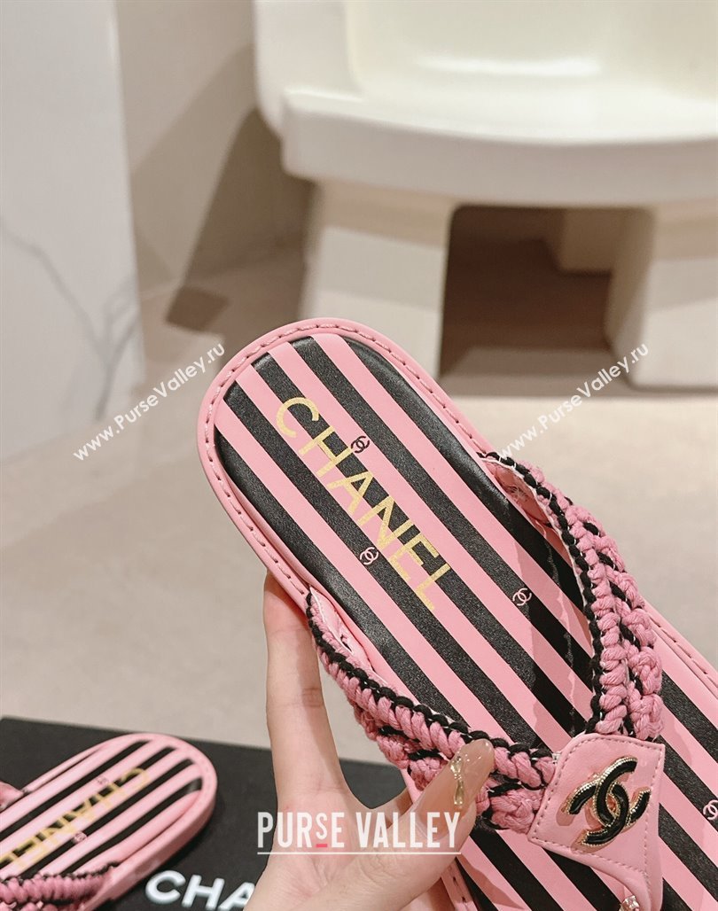 Chanel Striped Flat Thong Slides Sandal Pink/Black 2024 0701 (MD-240701076)