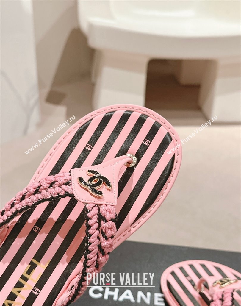 Chanel Striped Flat Thong Slides Sandal Pink/Black 2024 0701 (MD-240701076)