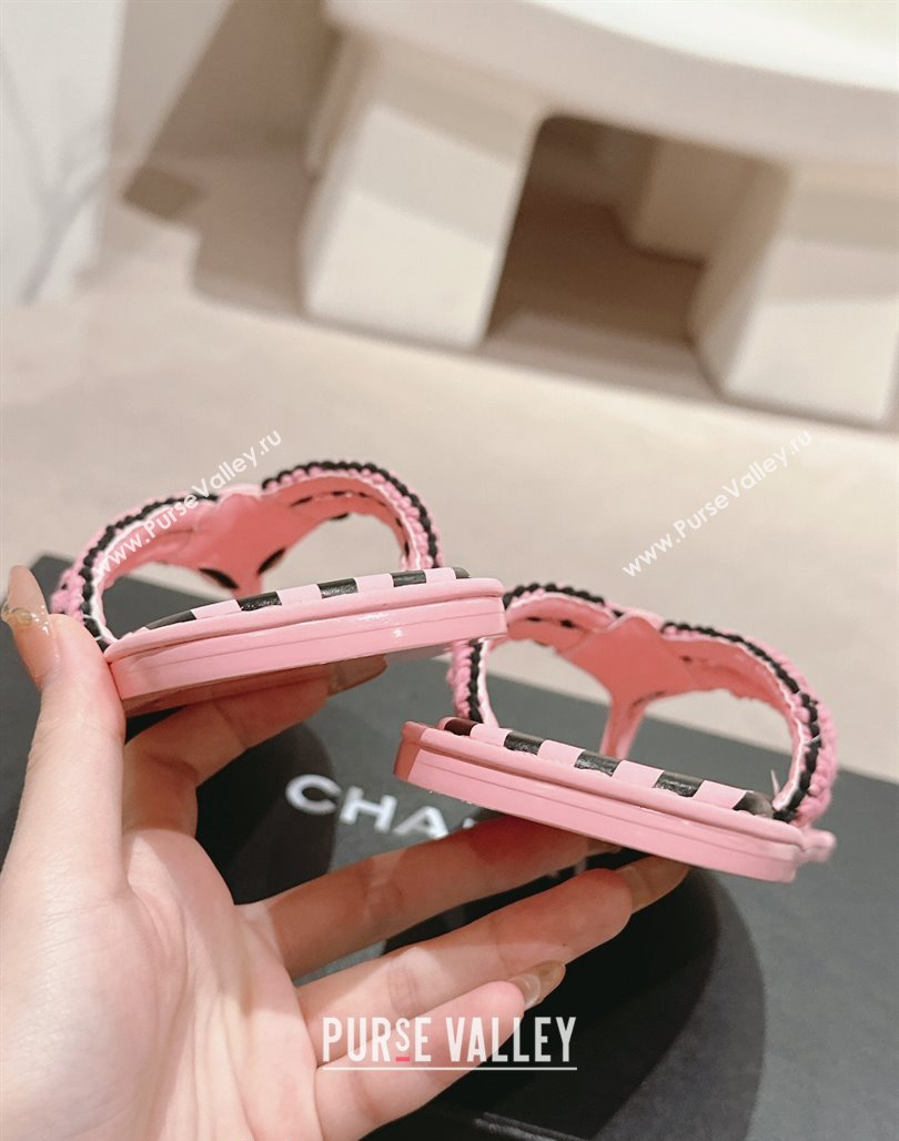 Chanel Striped Flat Thong Slides Sandal Pink/Black 2024 0701 (MD-240701076)