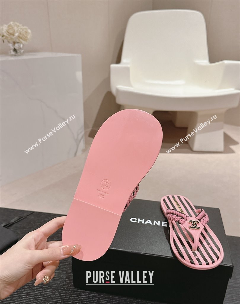 Chanel Striped Flat Thong Slides Sandal Pink/Black 2024 0701 (MD-240701076)