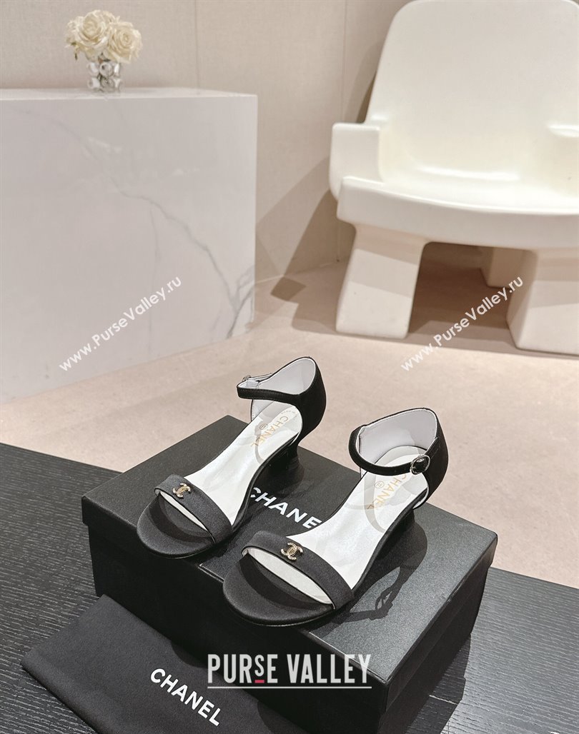 Chanel Satin Calfskin Heel Sandals 5cm with CC Black 2024 (MD-240701078)