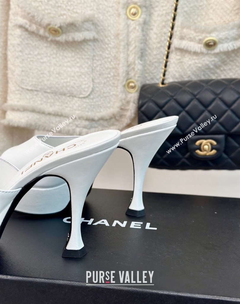 Chanel Lambskin Platform Slides Sandal 9.5cm White 2024 0701 (MD-2407001)