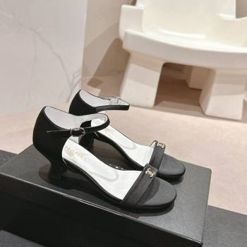 Chanel Satin Calfskin Heel Sandals 5cm with CC Black 2024 (MD-240701078)