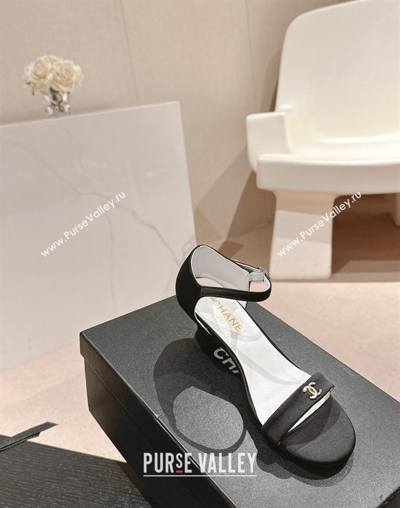 Chanel Satin Calfskin Heel Sandals 5cm with CC Black 2024 (MD-240701078)