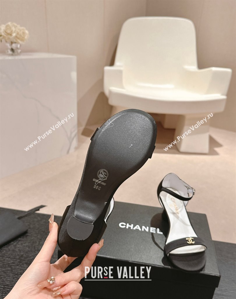 Chanel Satin Calfskin Heel Sandals 5cm with CC Black 2024 (MD-240701078)