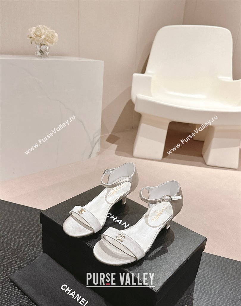 Chanel Satin Heel Sandals 5cm with CC Light Grey 2024 (MD-240701079)