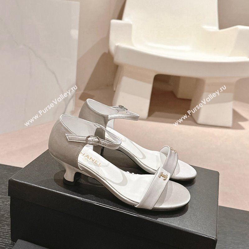 Chanel Satin Heel Sandals 5cm with CC Light Grey 2024 (MD-240701079)