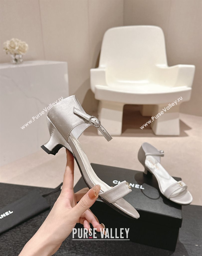 Chanel Satin Heel Sandals 5cm with CC Light Grey 2024 (MD-240701079)