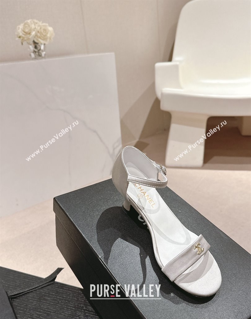 Chanel Satin Heel Sandals 5cm with CC Light Grey 2024 (MD-240701079)