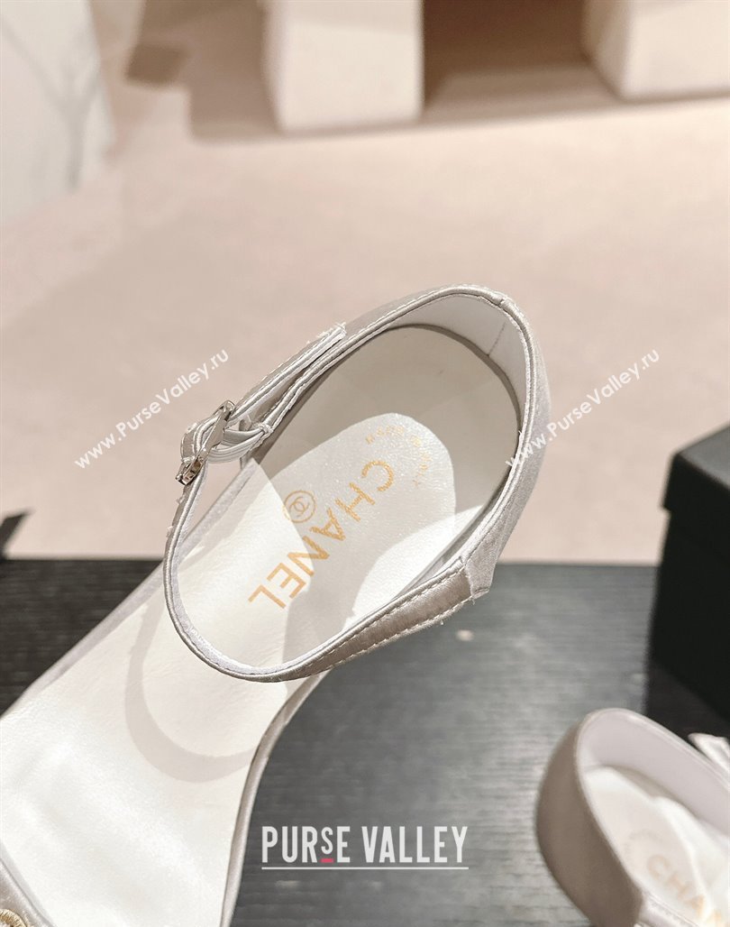 Chanel Satin Heel Sandals 5cm with CC Light Grey 2024 (MD-240701079)