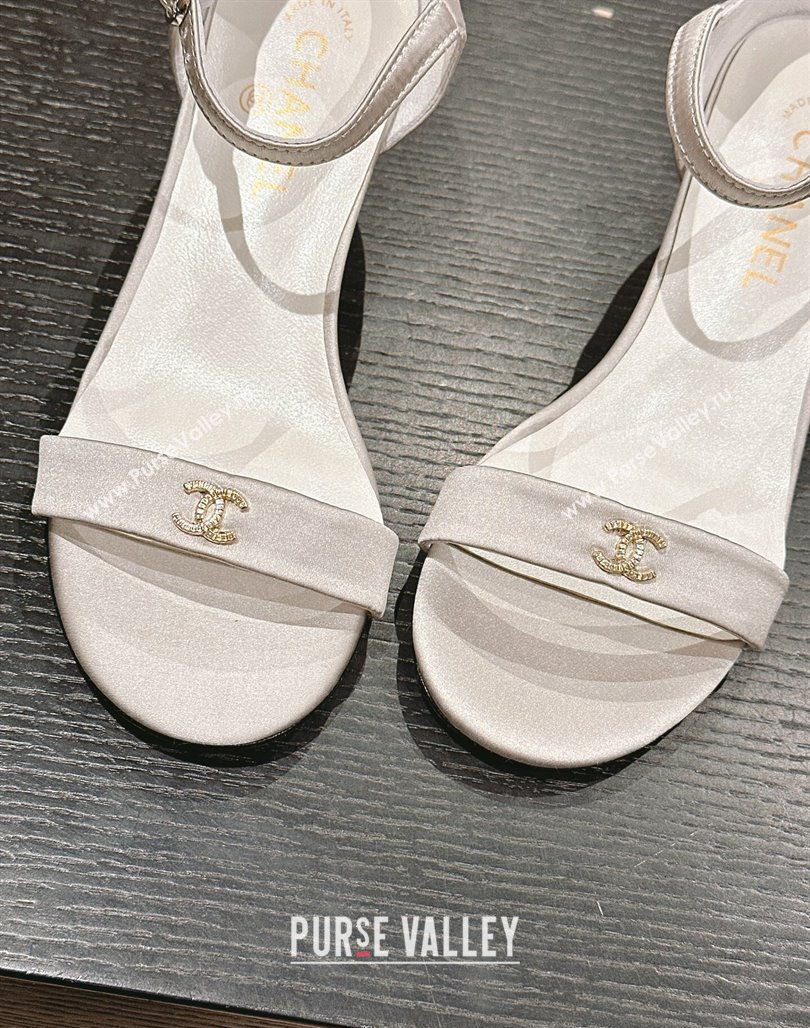 Chanel Satin Heel Sandals 5cm with CC Light Grey 2024 (MD-240701079)