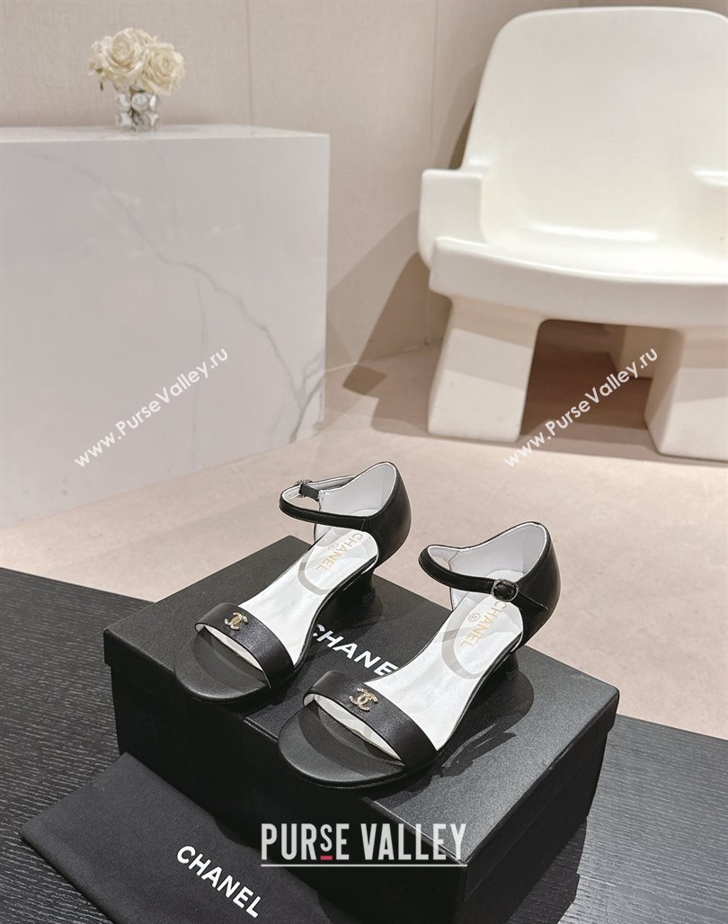 Chanel Calfskin Heel Sandals 5cm with CC Black 2024 (MD-240701080)