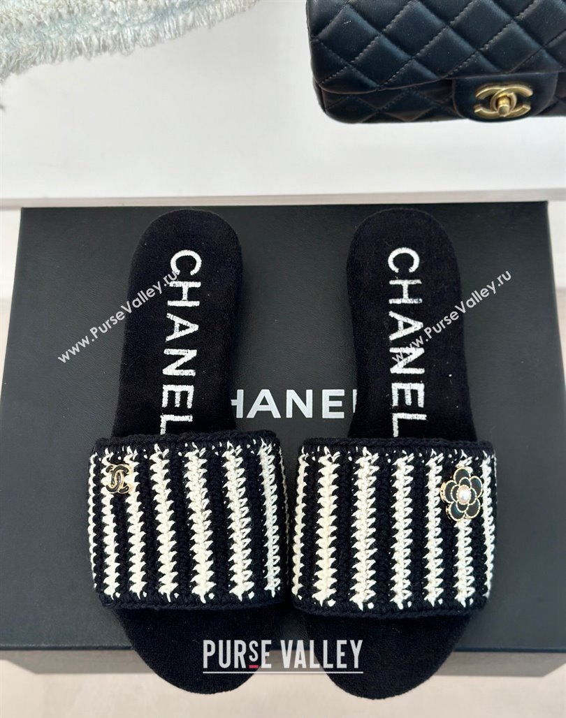 Chanel Braided Flat Slides Sandal Black/White 2024 0701 (MD-2407010)