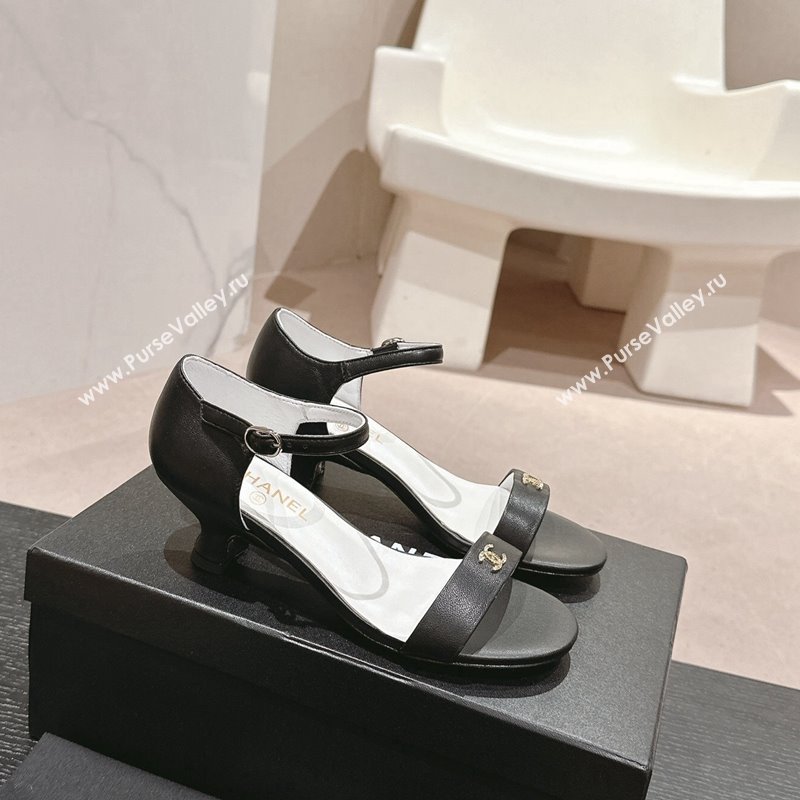 Chanel Calfskin Heel Sandals 5cm with CC Black 2024 (MD-240701080)