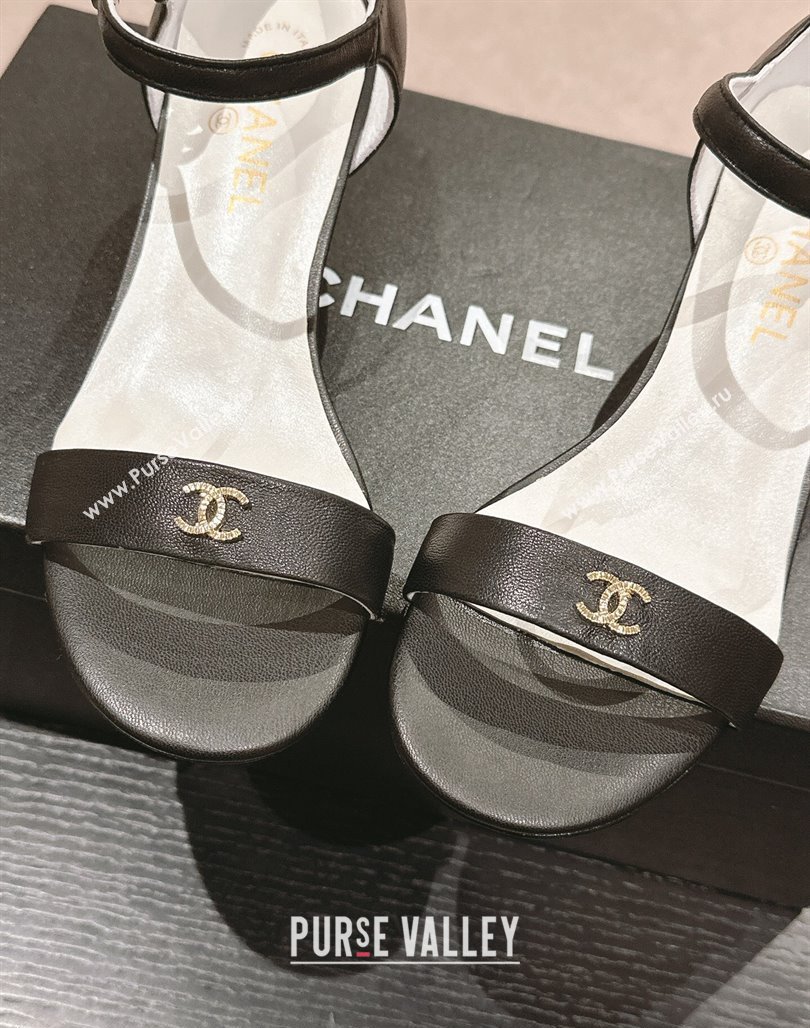 Chanel Calfskin Heel Sandals 5cm with CC Black 2024 (MD-240701080)