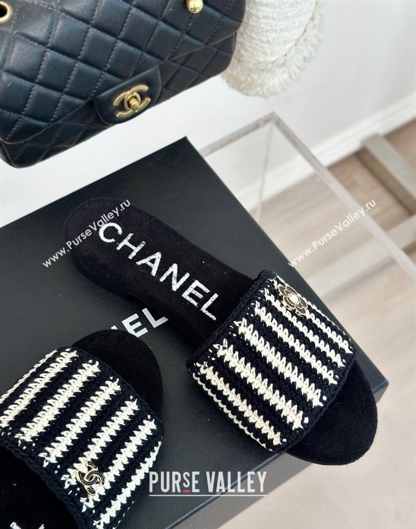 Chanel Braided Flat Slides Sandal Black/White 2024 0701 (MD-2407010)