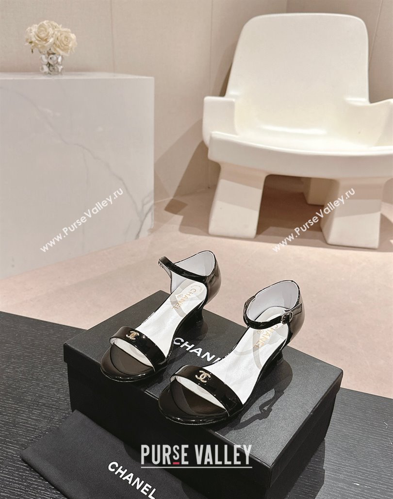 Chanel Patent Leather Heel Sandals 5cm with CC Black 2024 (MD-240701084)