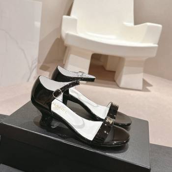 Chanel Patent Leather Heel Sandals 5cm with CC Black 2024 (MD-240701084)