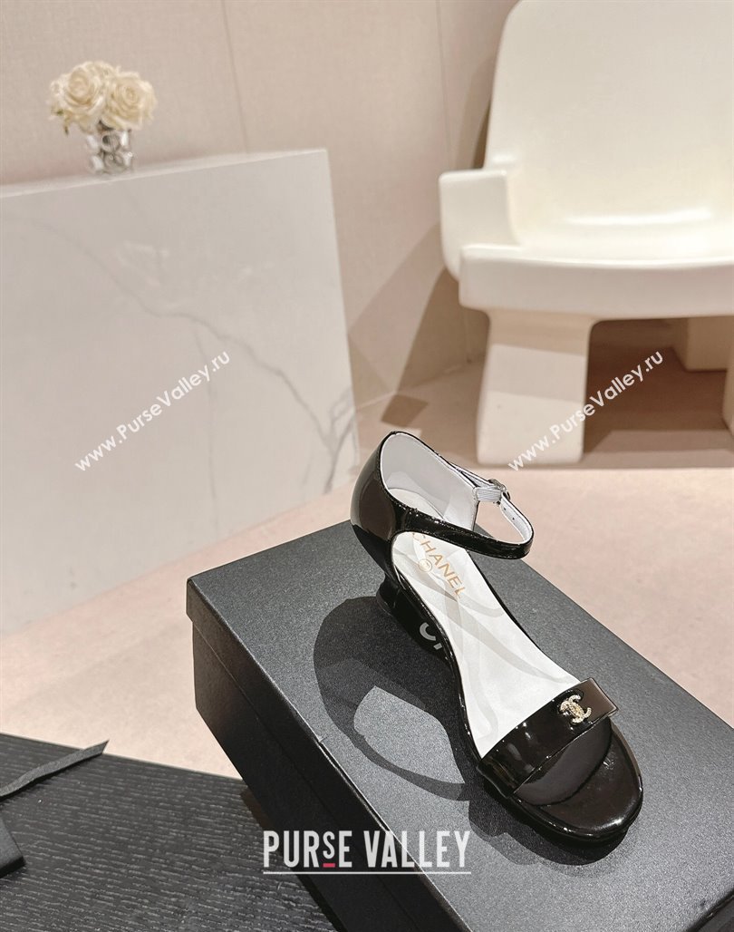 Chanel Patent Leather Heel Sandals 5cm with CC Black 2024 (MD-240701084)