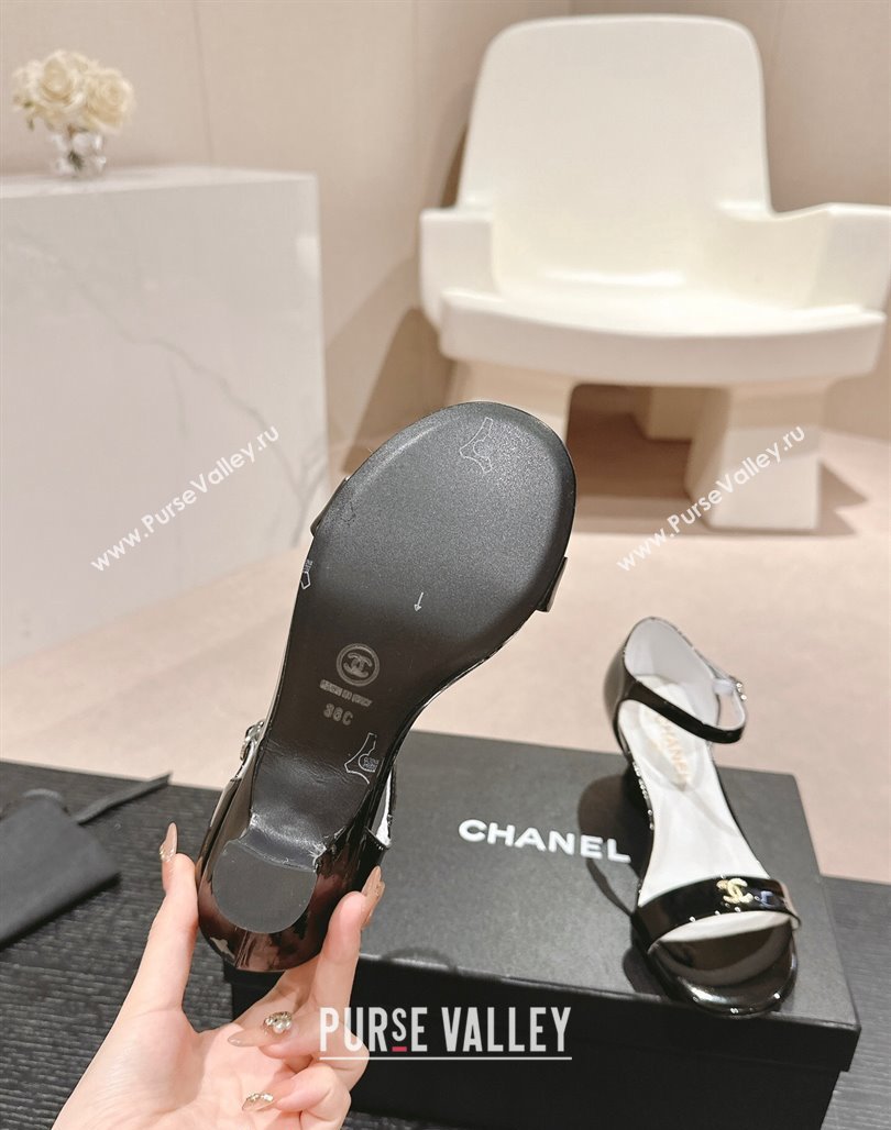 Chanel Patent Leather Heel Sandals 5cm with CC Black 2024 (MD-240701084)