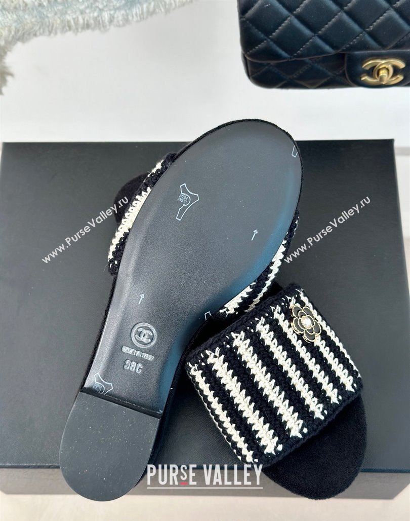 Chanel Braided Flat Slides Sandal Black/White 2024 0701 (MD-2407010)