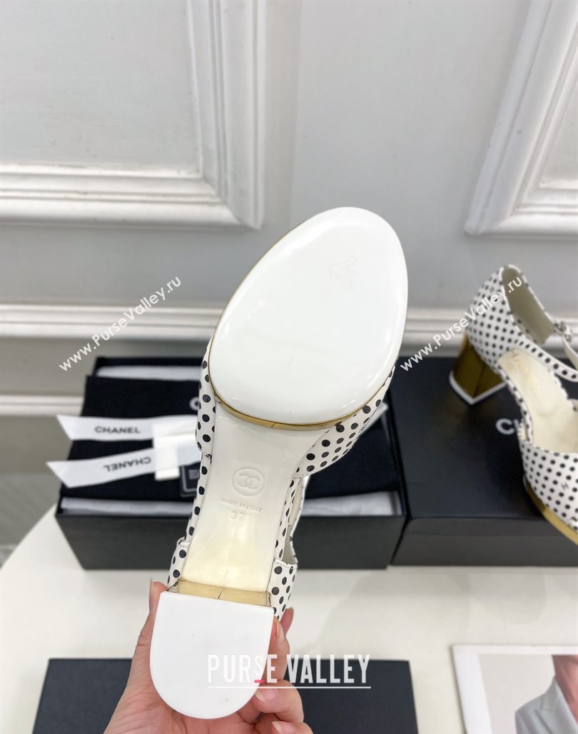 Chanel Calfskin Sandals 7.5cm with Gold-Tone Heel and Dots White 2024 0701 (MD-240701085)