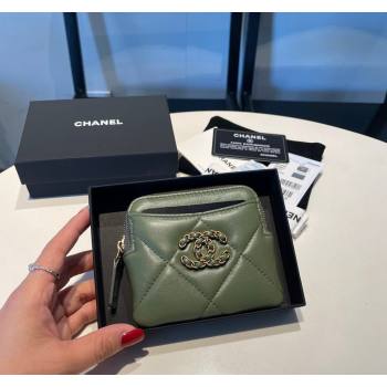 Chanel Shiny Lambskin 19 Zipped Coin Purse Wallet AP2086 Khaki Green 2024 (SSZ-240717064)