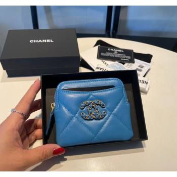 Chanel Shiny Lambskin 19 Zipped Coin Purse Wallet AP2086 Blue 2 2024 (SSZ-240717065)