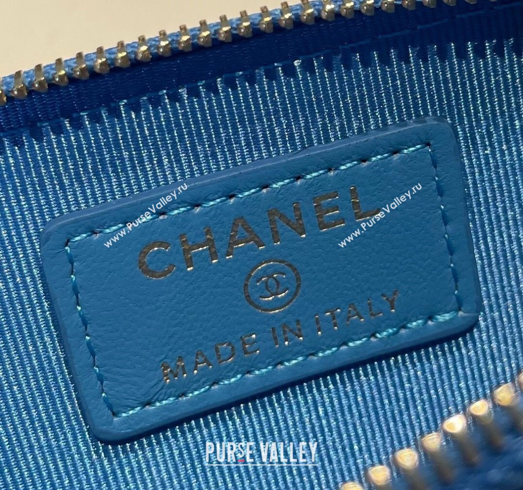 Chanel Shiny Lambskin 19 Zipped Coin Purse Wallet AP2086 Blue 2 2024 (SSZ-240717065)