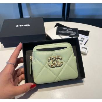 Chanel Shiny Lambskin 19 Zipped Coin Purse Wallet AP2086 Pale Green 2024 (SSZ-240717066)