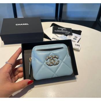 Chanel Shiny Lambskin 19 Zipped Coin Purse Wallet AP2086 Light Blue 2024 (SSZ-240717067)