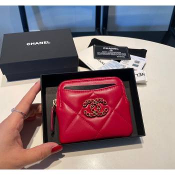 Chanel Shiny Lambskin 19 Zipped Coin Purse Wallet AP2086 Dark Red 2024 (SSZ-240717070)