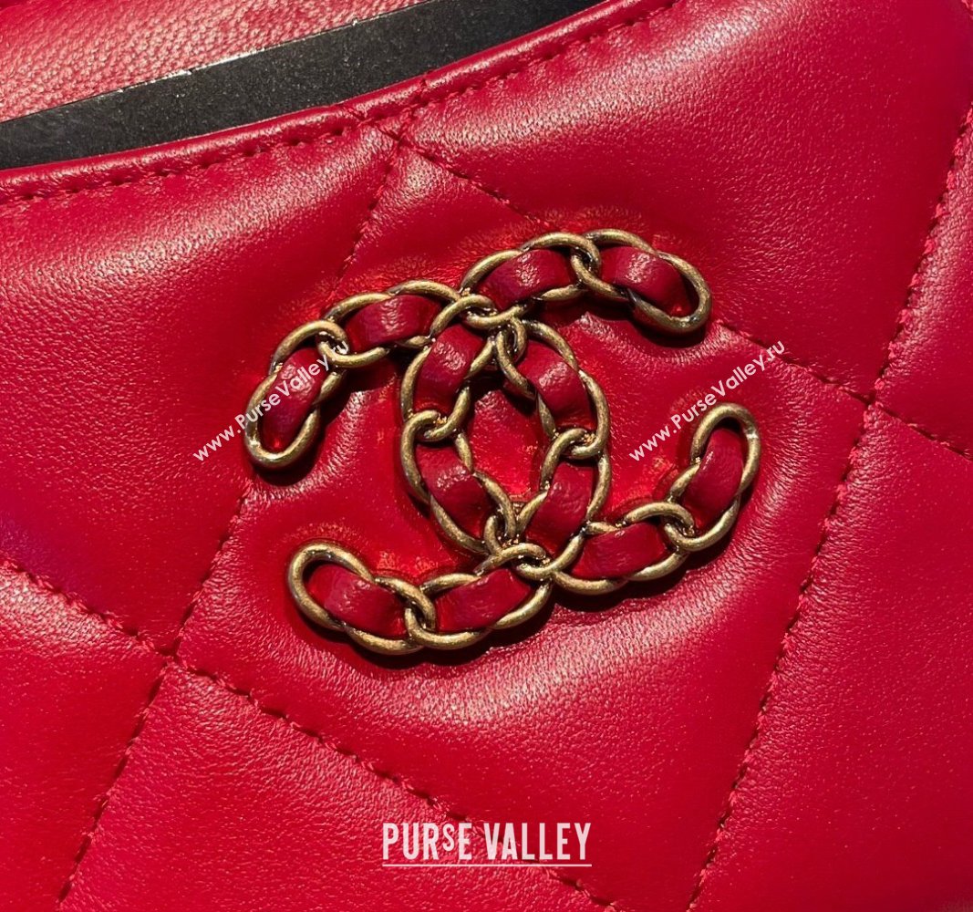 Chanel Shiny Lambskin 19 Zipped Coin Purse Wallet AP2086 Dark Red 2024 (SSZ-240717070)