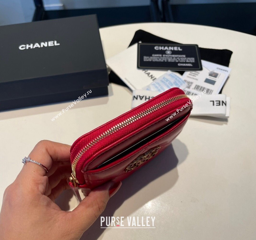 Chanel Shiny Lambskin 19 Zipped Coin Purse Wallet AP2086 Dark Red 2024 (SSZ-240717070)