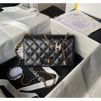 Chanel Shiny Lambskin Small Flap Bag with CC Charm Chain Black 2024 AS4967 (yezi-240717083)