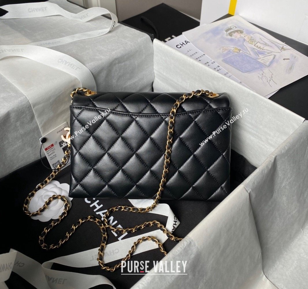 Chanel Shiny Lambskin Small Flap Bag with CC Charm Chain Black 2024 AS4967 (yezi-240717083)