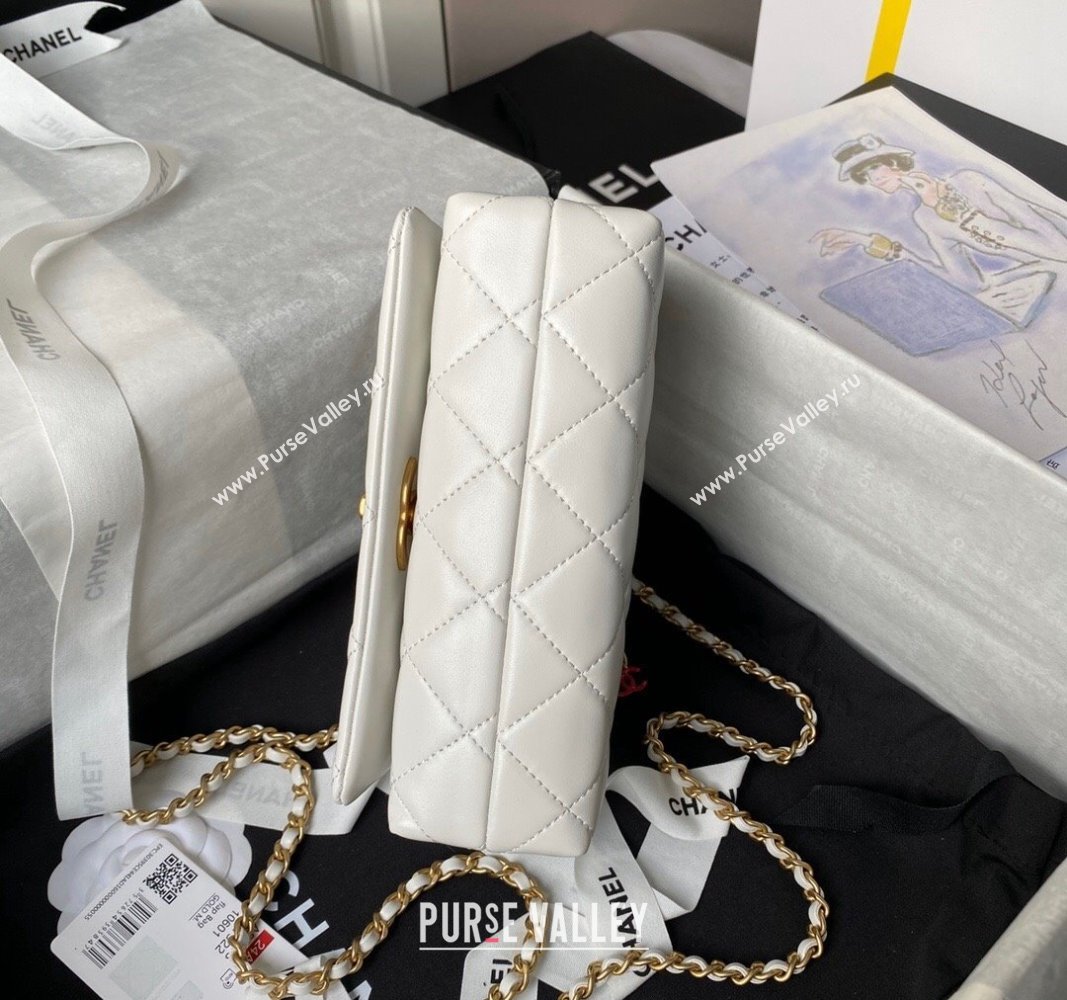 Chanel Shiny Lambskin Mini Flap Bag with CC Charm Chain White 2024 AS4973 (yezi-240717084)