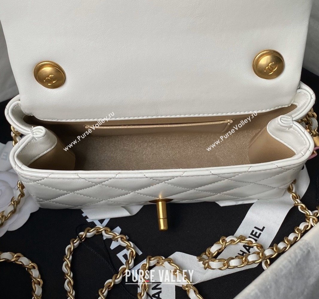 Chanel Shiny Lambskin Mini Flap Bag with CC Charm Chain White 2024 AS4973 (yezi-240717084)