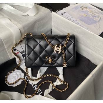 Chanel Shiny Lambskin Mini Flap Bag with CC Charm Chain Black 2024 AS4973 (yezi-240717085)