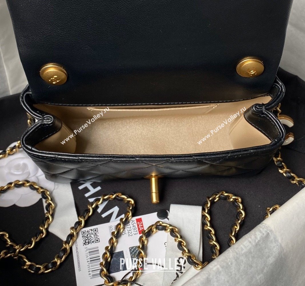 Chanel Shiny Lambskin Mini Flap Bag with CC Charm Chain Black 2024 AS4973 (yezi-240717085)